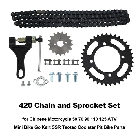 Heavy Duty 420 Chain And Sprocket Set For 50cc To 125cc Machines, Universal Fit For Motorcycles, ATVs, Go Karts, And Mini Bikes