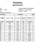 Specifications table for 16 Gauge Stranded Wire Kit With 6 Color Hook Up Wires, comparing AWG sizes and electrical characteristics.