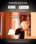 Couple entering room with Color Changing BR30 Smart Downlight Bulb for 5 to 6 Inch Recessed Cans, Alexa and Google Assistant compatible.