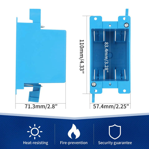 Side and top view of 1-Gang PVC Electrical Box For Old Work Blue 14 Cubic Inches With Adjustable Mounting Tabs Non-Conductive Plastic