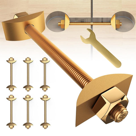 Sturdy M8x100mm Flipped Connector Set 6 Pieces With Hex Nuts, Washers, And Tool for furniture assembly, close-up view.