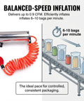 Heavy Duty Electric Air Pump For Air Column Bags Pro Grade Industrial Metal Inflator with coiled hose and conveyor