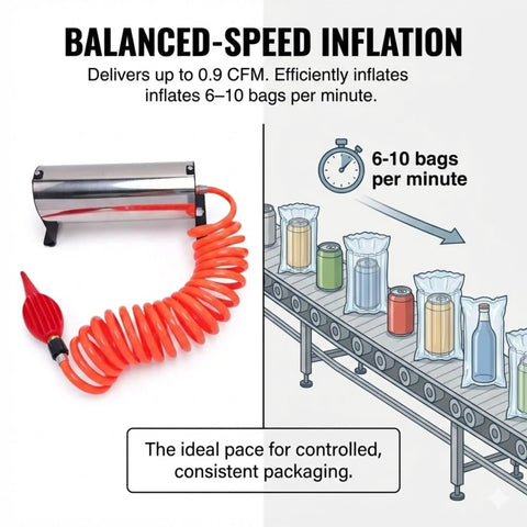 Heavy Duty Electric Air Pump For Air Column Bags Pro Grade Industrial Metal Inflator with coiled hose and conveyor