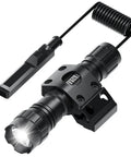 1200 Lumen Tactical Flashlight with M Lock Mount, dual switch, aluminum body, includes pressure switch and offset mount, rainproof and shockproof