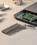 Awesome Hollow Torx Screwdriver Bit Set Made From Tough Alloy Steel With Center Pin Hole. 11-piece kit beside open electronics repair case