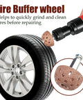 Tire Repair Patch Kit With 24 Patch Plugs, Patch Roller, Buffing Wheel, 4 Mm Twist Drill Bits And Hex Shank Bits For Vehicle, Cars And Trucks, Ultimate DIY Car Emergency Fix - Buffing wheel on tire.