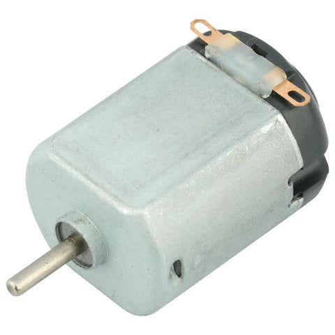 Close-up of a single DC motor from the Twenty Piece Mini DC Motors Pack For DIY Kids Projects Tiny 1.49 By 0.77 Inch Motors.