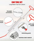 26 Piece Car Tool Kit With Long Reach J Hook Magnetic Pickup Tool Light And Air Wedge featuring long reach tool and stainless steel material