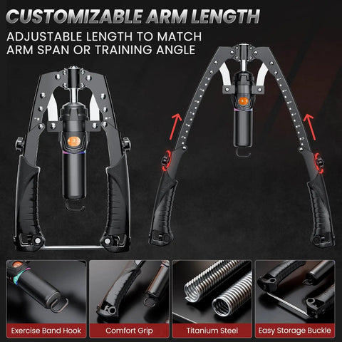3 In 1 Hydraulic Arm Trainer For Home Gym With Ab Roller Wheels And Hooks Adjustable 22 To 440 Lbs Resistance