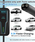 Level 2 EV Charger For Tesla Cars 40A NACS 240V Fast Charging Station display with Tesla models and charging speed chart