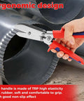 Person using 5-Blade Hand Crimper for Gutter and Sheet Metal Crimping Deep Throat Duct Crimping Tool on HVAC duct