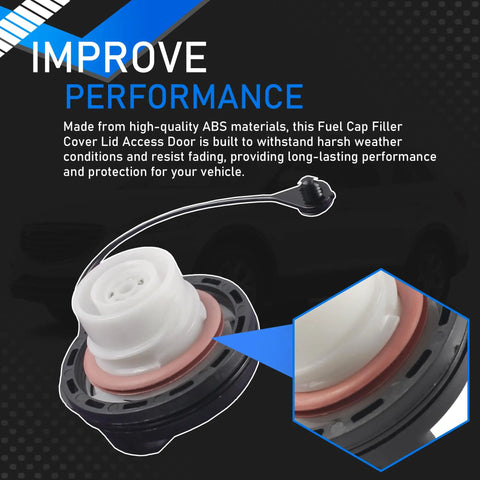 Close-up of fuel tank cap replacement for 2009-2015 Mazda 3 CX7 CX9, black filler cover lid, made from high-quality ABS material.