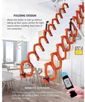 Heavy Duty Electric Attic Ladder Hella Sturdy Telescopic Pull Down Ceiling Loft Stair Remote Control Rock Solid Titanium Alloy Holds 1102 Pounds Smooth Operation showing folding design and remote control features.