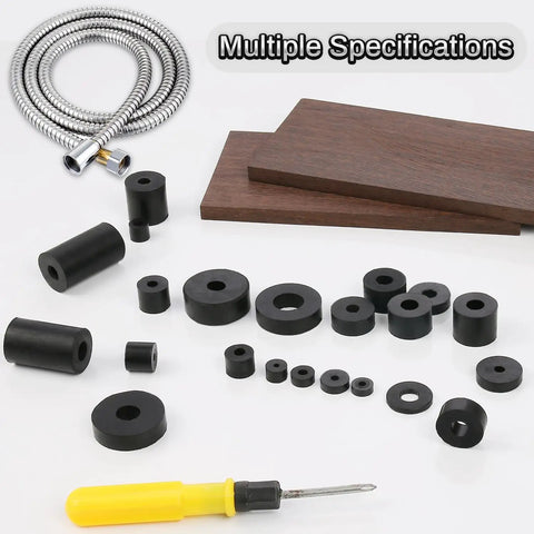 Heavy Duty Eight Piece Rubber Spacers Rig Ready Anti Vibration Pads For Auto And Marine Rigs Thick Black Washers and tools.