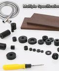 Rock Solid Rubber Spacers And Anti Vibration Washers 16 Piece Set 1.5 Inch Outer Diameter 0.5 Inch Inner Bore 3/8 Inch Thick Tough Shock Absorbing Pads For Vehicles Boats And Home Hardware Black on workspace.