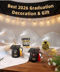 Class Of 2026 Graduation Beach Balls Set 11 Inch Inflatable Party Balls With Glitter Gold And Black Markers on display table