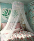 Lace Bed Canopy With Warm Lights For Kids Bedroom Dreamy Princess Mosquito Netting For Girls Room Decor White Single Door Easy To Hang From Ceiling And Create A Cozy Princess Vibe For Crib Or Twin Bed.