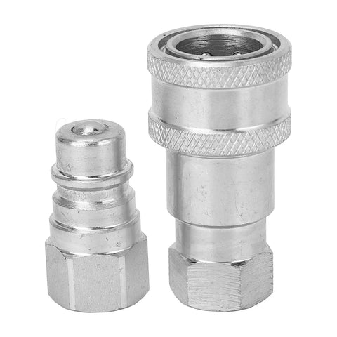 Rock Solid Hardened Steel Hydraulic Quick Coupler 3 4 Inch Npt Iso5675 Compatible Quick Connect Fitting Built Tough For Construction And Logging Machinery Fluid Transfer Made Easy No Sweat Setup Works Like A Dream On Any Heavy Equipment Job Sites, open and closed ends