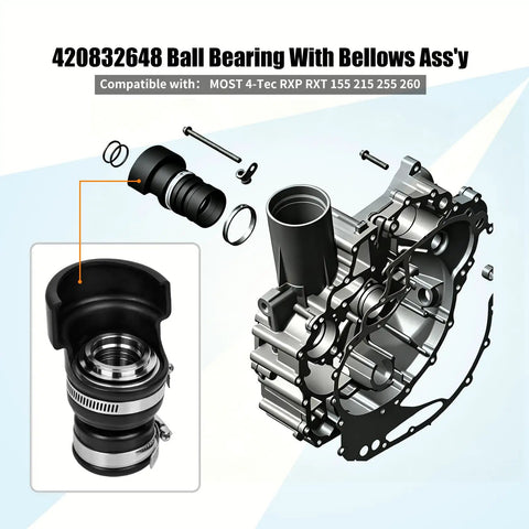 Upgraded Drive Shaft Ball Bearing With Reinforced Bellows Assembly For Sea Doo 4 Tec Rxe Rxt Xps Models showing components and assembly details.