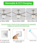 Ceiling Fan With Lights Remote Control And App, three color dimmable light options shown in brushed nickel finish, 52 inch