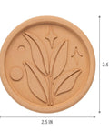 Terracotta Brown Sugar Saver Disc With Elegant Leaf Design And No Fuss Use, shown with dimensions of 2.5 inches by 2.5 inches.