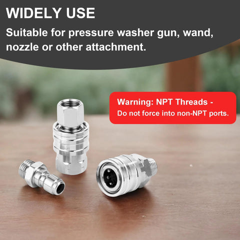 Power Town 1/4 inch stainless steel quick-connect pressure washer fittings set of 3 with NPT male and female ports