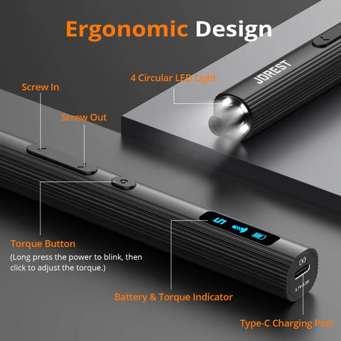 Compact 155 In 1 Mini Electric Screwdriver Cordless Set with ergonomic design, LED lights, and USB-C charging port.
