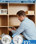 Man replacing shelf pegs with Heavy Duty Clear Shelf Support Pegs For Cabinet Furniture And Bookshelves 100 Pack.