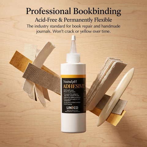 Neutral pH All Purpose Glue For Book Binding And Crafts, 8 Oz, Acid Free Adhesive Dries Clear And Flexible, bottle displayed