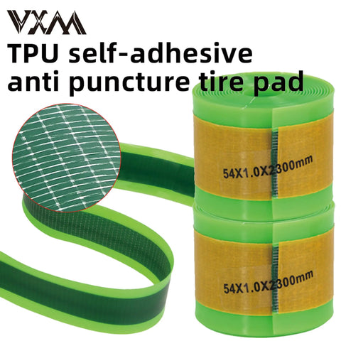 Two rolls of green TPU bike tire liner no flat shield that keeps inner tubes safe from thorns, glass, and debris.