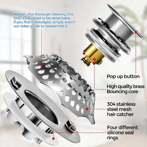 Press Down Bathtub Drain Stopper And Hair Catcher Pop Up Plug With 3 In 1 Rock Solid Build for plumbing filter and components.