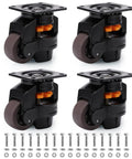 Heavy Duty Leveling Casters Set For Industrial Machinery And Workbenches Retractable Plate Wheels with soft rubber glides and bolts.