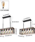 Farmhouse Rustic 5 Light Pendant Chandelier with Adjustable Height Chains, wood grain finish, bulb not included, size details shown.