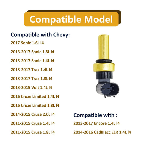SYudwen coolant temperature sensor with yellow top and black connector for Chevy Sonic/Trax models.