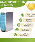 Image of Industrial Grade 120W 12V 10A Din Rail Power Supply featuring advanced protection mechanisms.