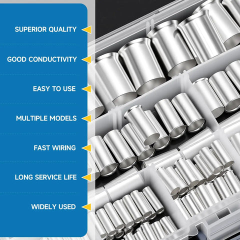 Pro Grade 166 Piece Wire Ferrules Kit With Silver Plated Copper Crimp Terminals in compartmentalized storage box