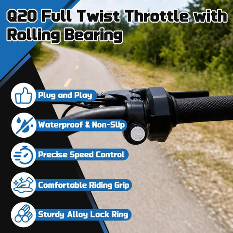 Q20 Full Twist Throttle Replacement For Ridstar Q20 Electric Dirt Bike And Sur Ron E Bike, shown mounted on handlebars