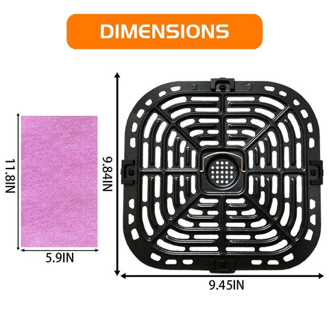 Dimensions of Air Fryer Grill Plate For Instant Pot Vortex Plus 6 Qt XL Nonstick Crisper Tray, size 9.84x9.45 inches.