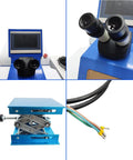 Jewelry Spot Welder 220V 200W Welding Machine with PC screen and microscope, lift platform, and cables, 2400W chiller visible