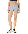 Women's Regular Fit Athletic Woven Running Shorts With Ruched Waistband, Zip Pocket, Breathable Lightweight Fabric, Size Medium, Gray Heather