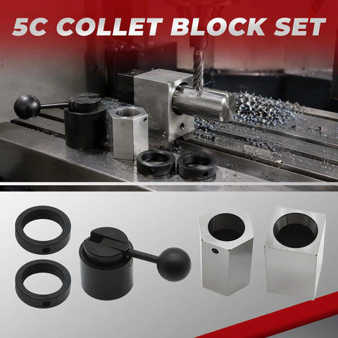 Beefy 5C Collet Block For Lathes And Mill Machines Featuring Hex Square Mount Accepting 1/16 To 1 1/8 Inch Bars Forged From Tough Alloy Steel With Secure Collet Closer For No Nonsense Daily Shop Tasks showcased on a milling machine.