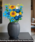 Van Gogh Starry Night And Sunflowers Inspired Bouquet Building Set Lego Compatible Flowers For Adults Women Vibrant Blue Yellow White Blooms To Brighten Desk Or Home Decor Perfect Gift For Christmas Mothers Day Or Just Because. 832-piece ABS bouquet in black vase
