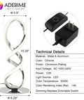 LED Spiral Bedside Lamp With Stepless Dimming 12W 3000K Warm White Modern Nightstand Desk Light, double spiral design, chrome finish.