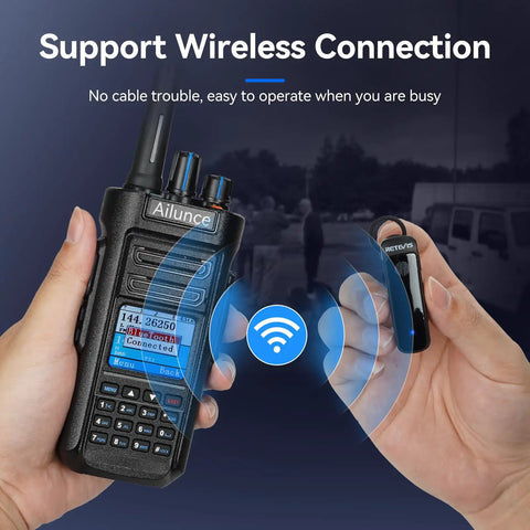 Person holding HD2 DMR Handheld Radio Dual Band Digital And Analog Two Way Radio With 500K Contacts And 3200mAh Battery IP67