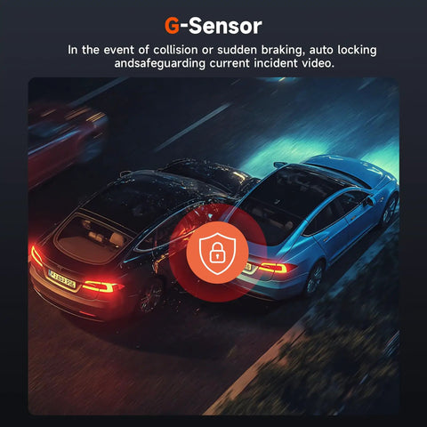4K Front And Rear Dash Cam For Cars With Night Vision Dual Channel, highlighted during night driving, with G-Sensor feature.