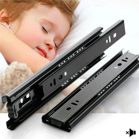 Stainless Steel Drawer Slide 10 To 20 Inch Soft Close Three-Section Cabinet Track Rail shown against a peaceful sleeping child.