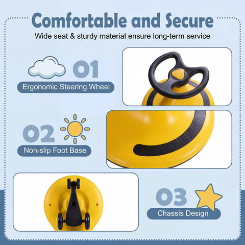 The Totally Hassle Free Wiggle Car For Toddlers With Super Slick Flashing LED Wheels and a Nifty Two In One Swing Design, ergonomic steering wheel and non-slip foot base.