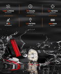 9 LED Bike Front And Rear Light Kit With High And Low Beams, Waterproof Bicycle Lights submerged in water showing durability