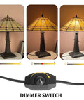 Cream Tiffany Style Stained Glass Table Lamp 24 Inch Tall With 16 Inch Square Shade showing dimmable light settings and dimmer switch.