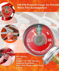 Kickass Heavy Duty Brass And Stainless Steel Water Fire Extinguisher Pressure Gauge With Bright Green Safety Zone Dial Rated One To 100 PSI Plus Slick Waterproof Tape For Straight Up Reliable Safety Gear Replacement, showing clear dial and bronze threads.